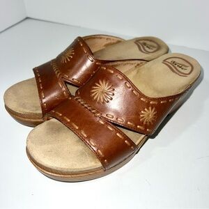 Dansko Slip On Clog Sandals Womens Sunny Brown Leather Wedge Slides 39EU /9US